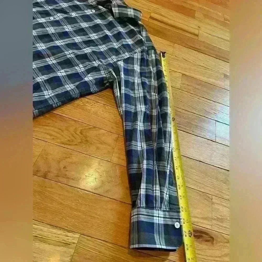 Peter Millar Button Down Shirt Men's Size XXL Blue/Gray Plaid Long Sleeve Pocket - Picture 9 of 11